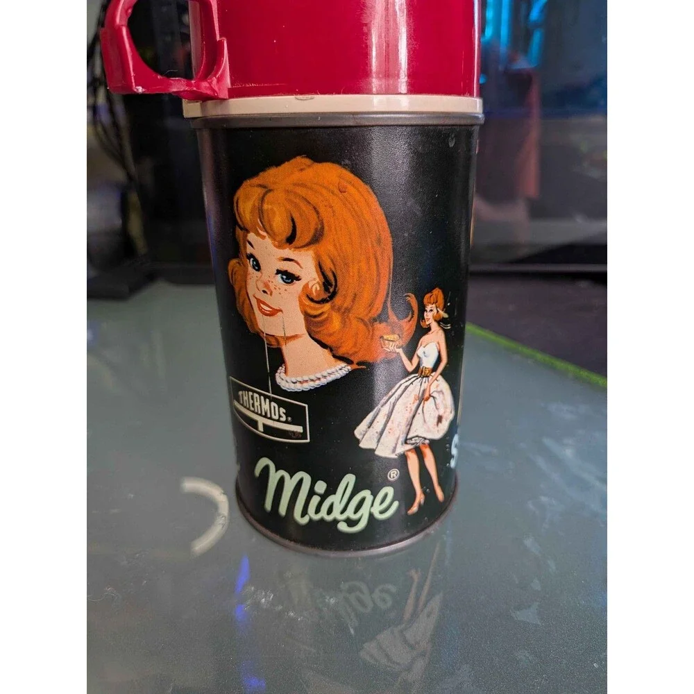 Vintage 1965 Mattel Barbie Skipper Metal Thermos Lunchbox Bottle with Red Cup Li